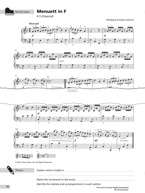Produktgalerie: Seite 1 von 1 Menuett In F (K.5), Wolfgang Amadeus Mozart, Klavier