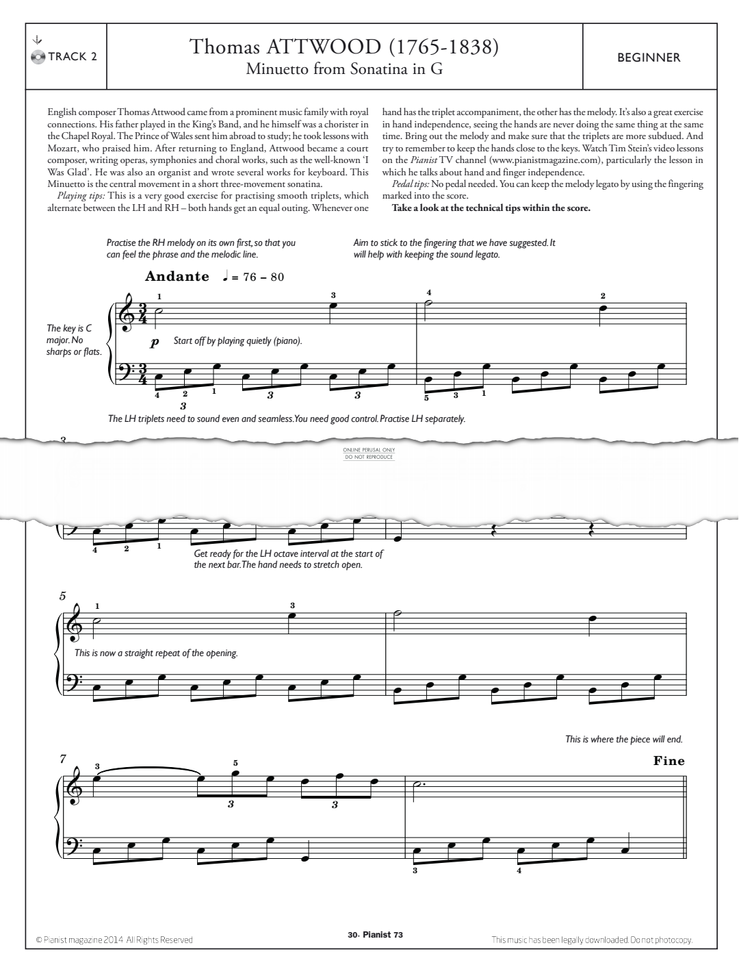 Product gallery: Page 1 of 1 Minuetto (from 'Sonatina In G'), Thomas Attwood