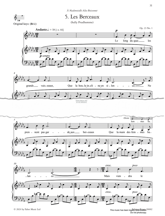 Produktgalerie: Seite 1 von 1 Les Berceaux Op.23, No.1, Gabriel Fauré, Gesang, Klavier