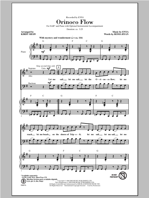 Produktbild zu: Orinoco Flow (arr. Kirby Shaw)