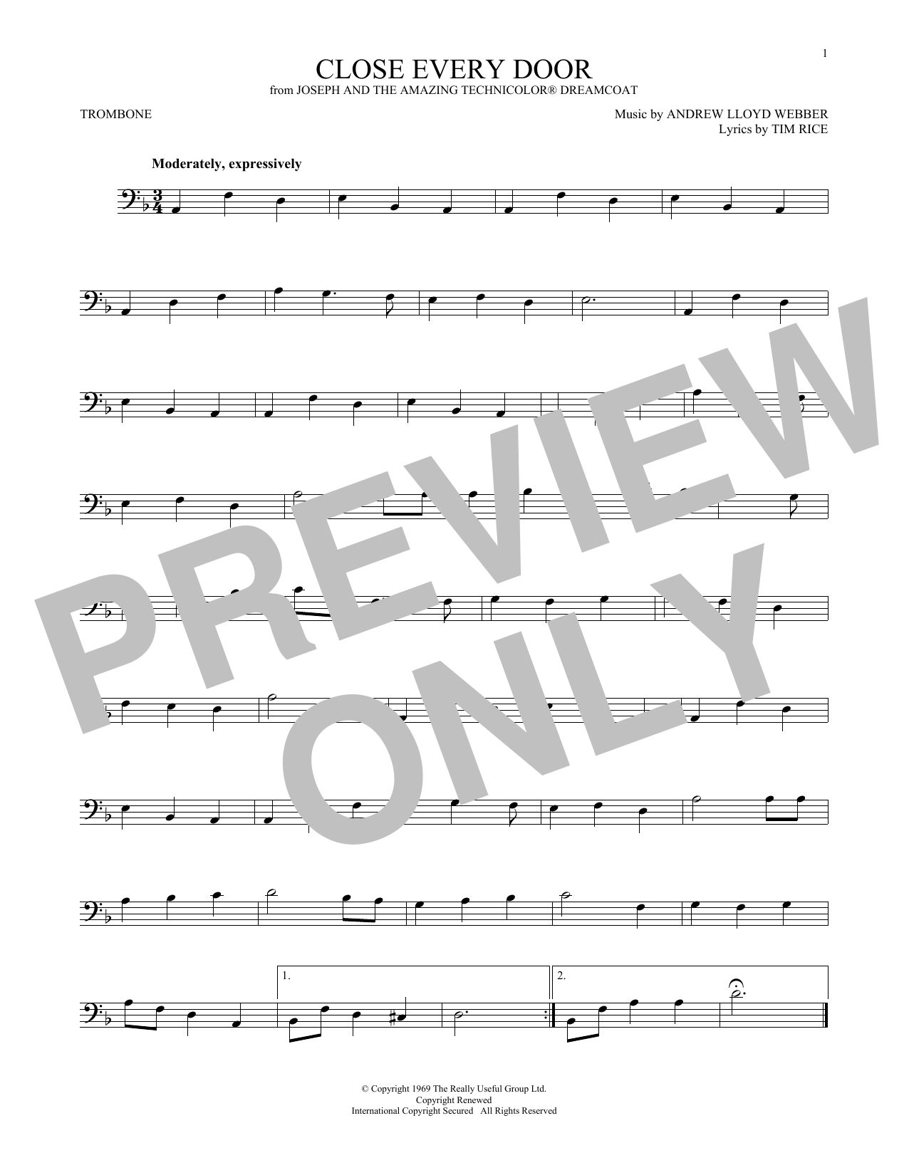 Product gallery: Page 1 of 1 Close Every Door (from Joseph and the Amazing Technicolor Dreamcoat), Andrew Lloyd Webber