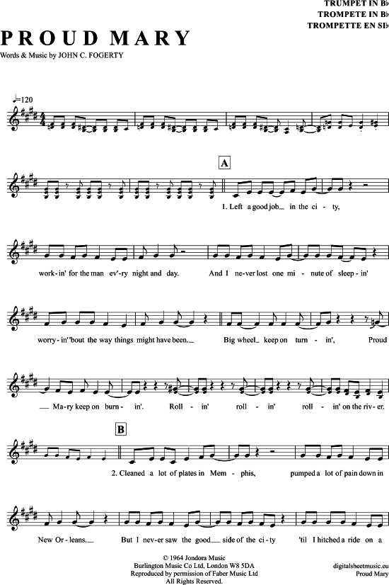 gallery: Proud Mary , Creedence Clearwater Revival, Trompete in B