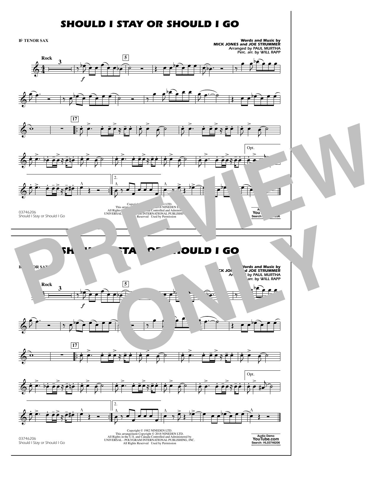 Product picture to: Should I Stay Or Should I Go - Bb Tenor Sax