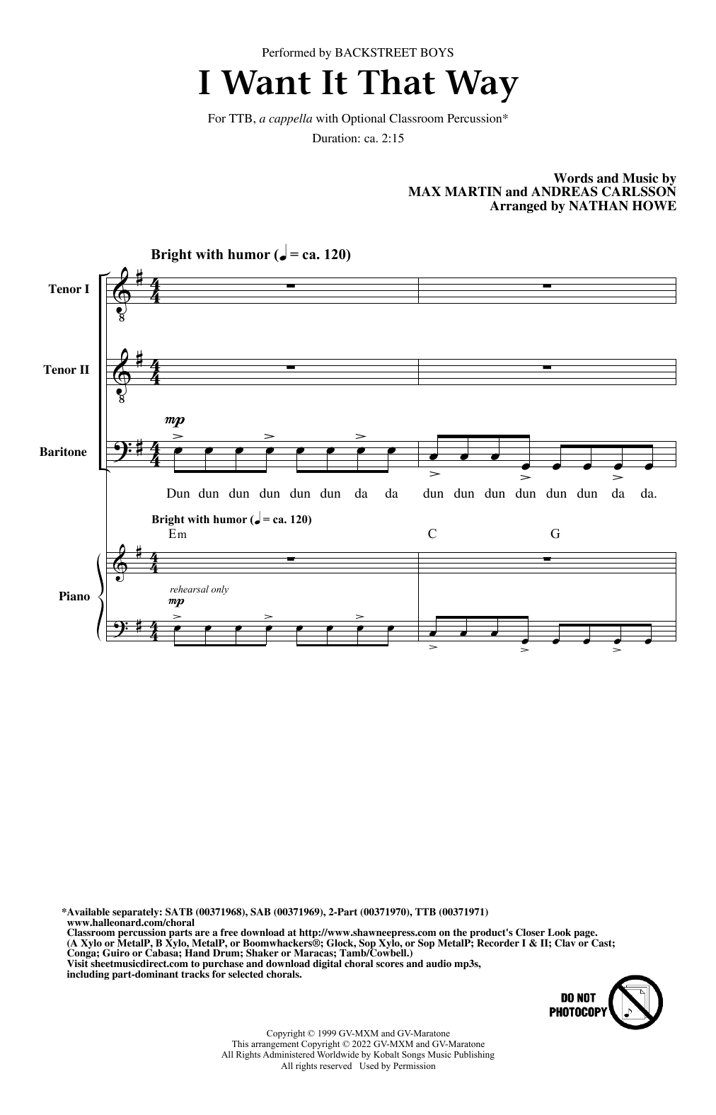 Product picture to: I Want It That Way (arr. Nathan Howe)