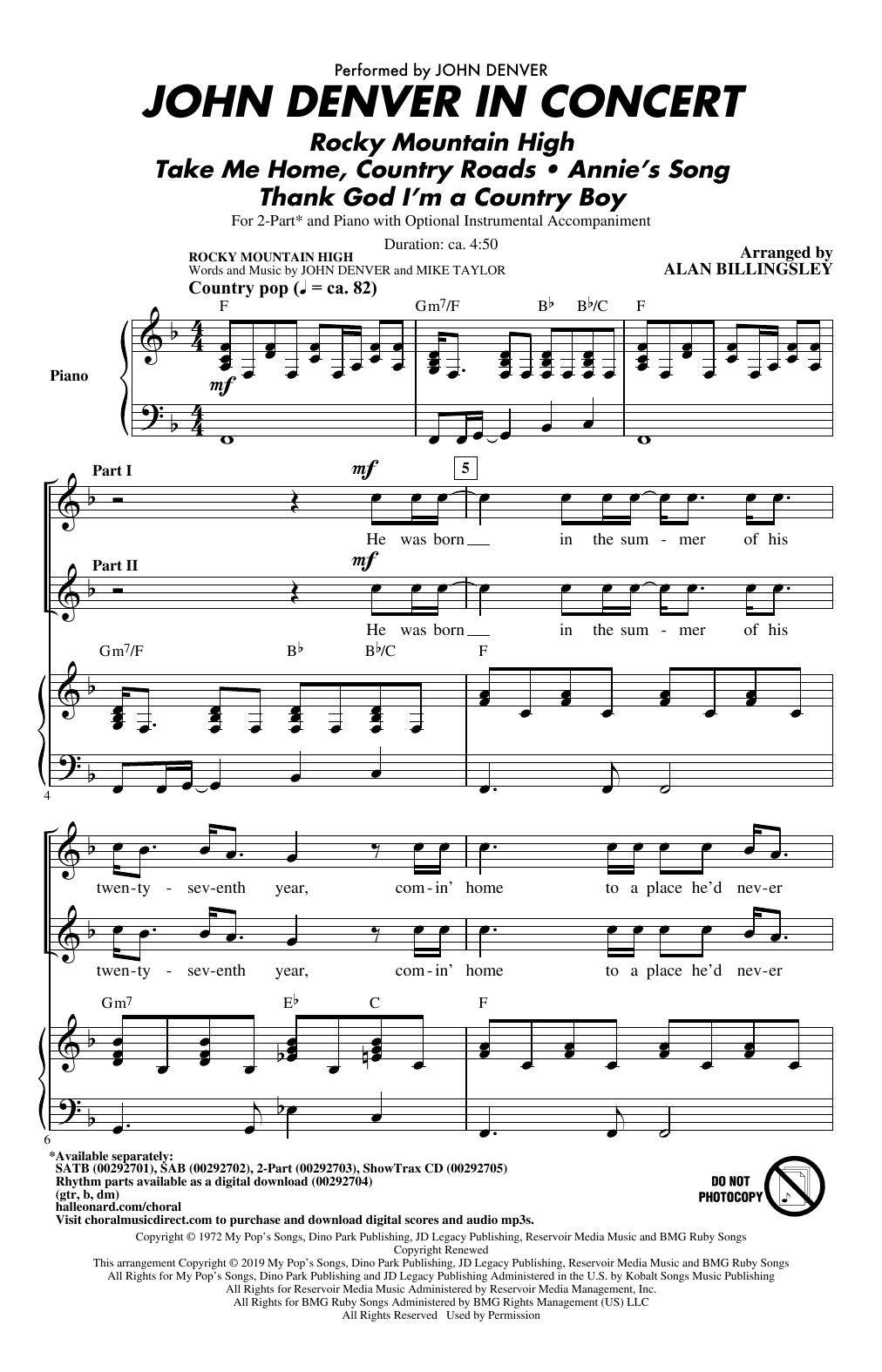 Product picture to: John Denver In Concert (arr. Alan Billingsley)