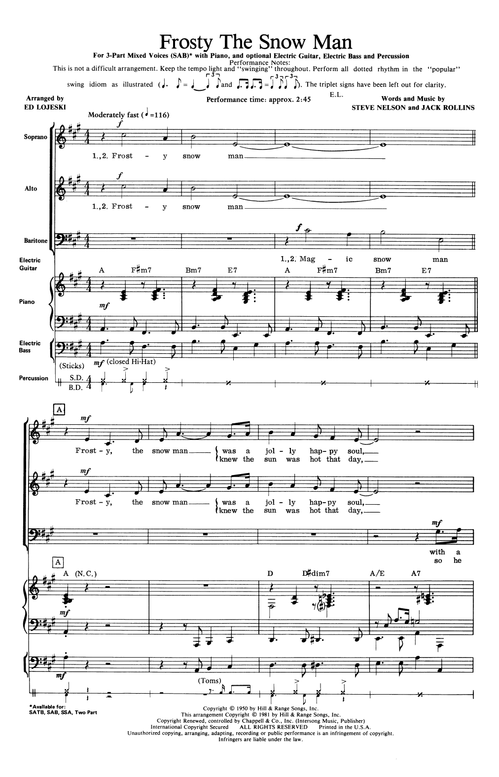 Produktbild zu: Frosty The Snow Man (arr. Ed Lojeski)