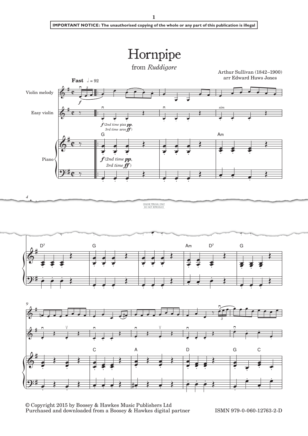 Produktgalerie: Seite 1 von 1 Hornpipe from Ruddigore, Arthur S. Sullivan, Gitarre, Klavier, Violine