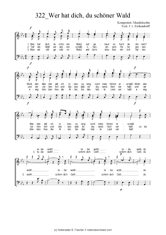 Wer Hat Dich Du Schöner Wald Wer hat dich, du schöner Wald - sheet music by Mendelssohn / J. v
