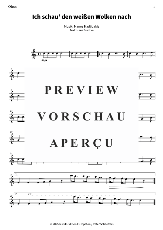 Produktgalerie: Seite 10 von 11 Ich schau´ den weißen Wolken nach, Nana Mouskouri, (Holzbläserquintett)