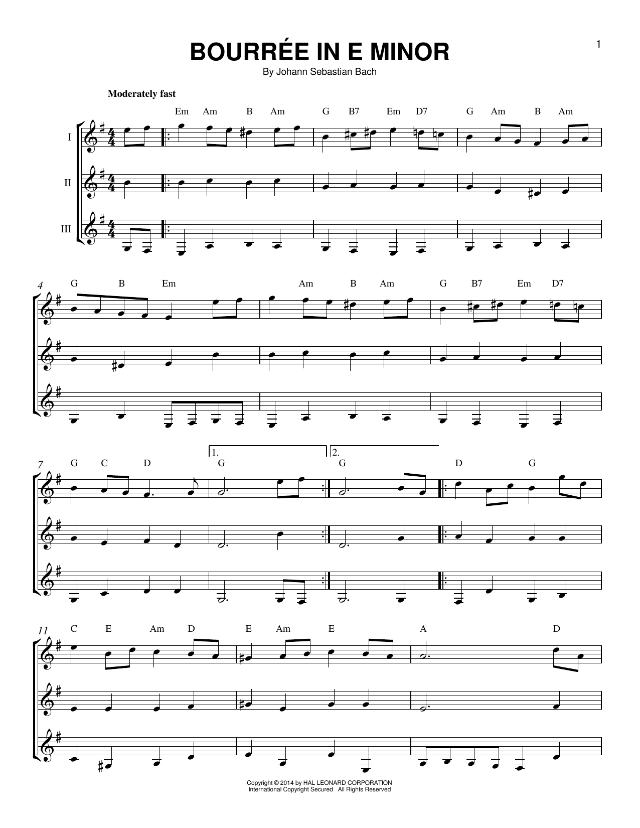 Product gallery: Page 1 of 1 Bourree In E Minor, Johann Sebastian Bach