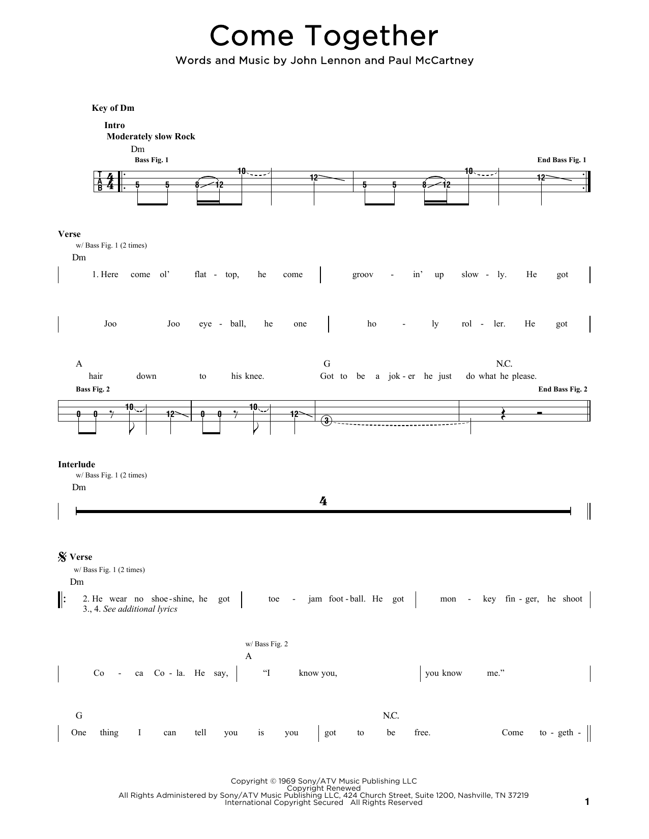 Produktgalerie: Seite 1 von 1 Come Together, The Beatles, E-Bass, Gitarre