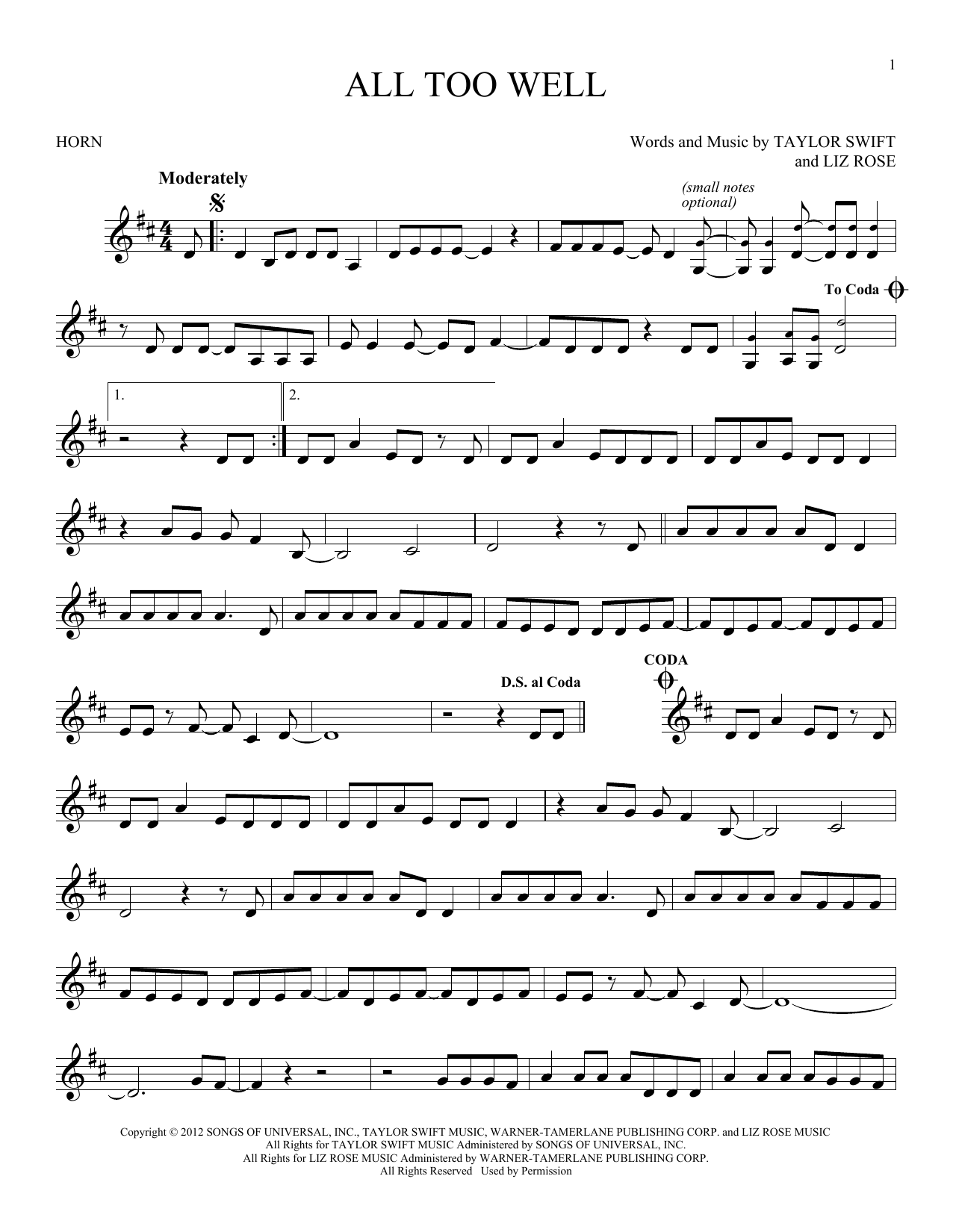 Produktgalerie: Seite 1 von 1 All Too Well, Taylor Swift, Horn