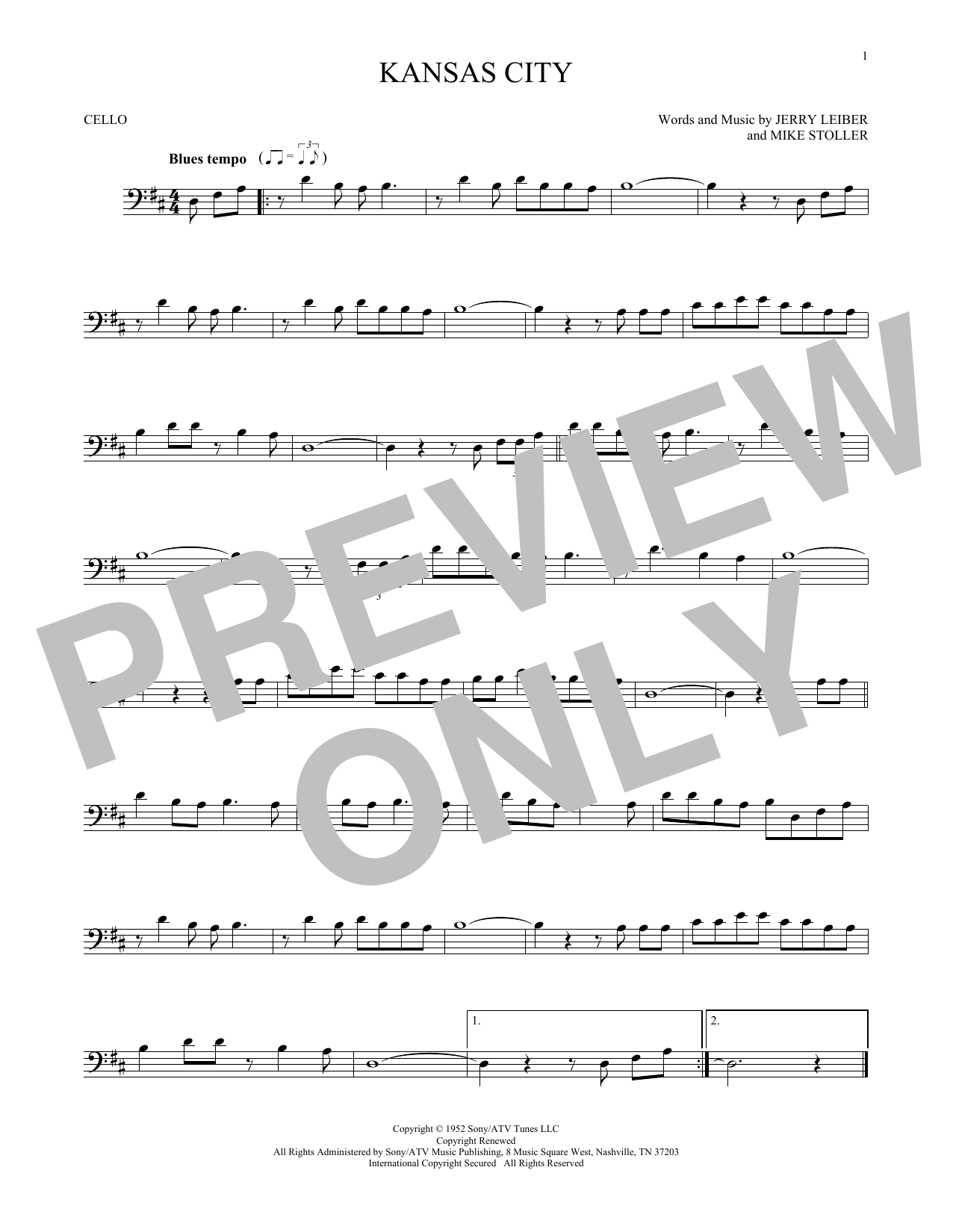 Produktgalerie: Seite 1 von 1 Kansas City, Jerry Lieber & Mike Stoller, Violoncello