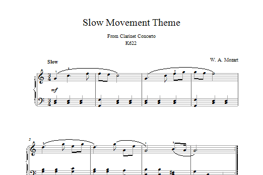 Product gallery: Page 1 of 1 Slow Movement Theme from Clarinet Concerto, Wolfgang Amadeus Mozart