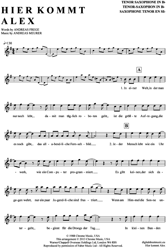 gallery: Hier kommt Alex , Toten Hosen, Die, Tenorsaxophon