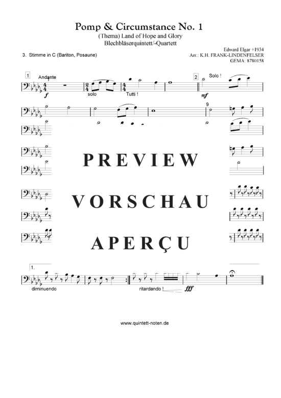 Produktgalerie: Seite 12 von 20 Thema aus Pomp and Circumstance No. 1 Quintett, variable Besetzung, , 
