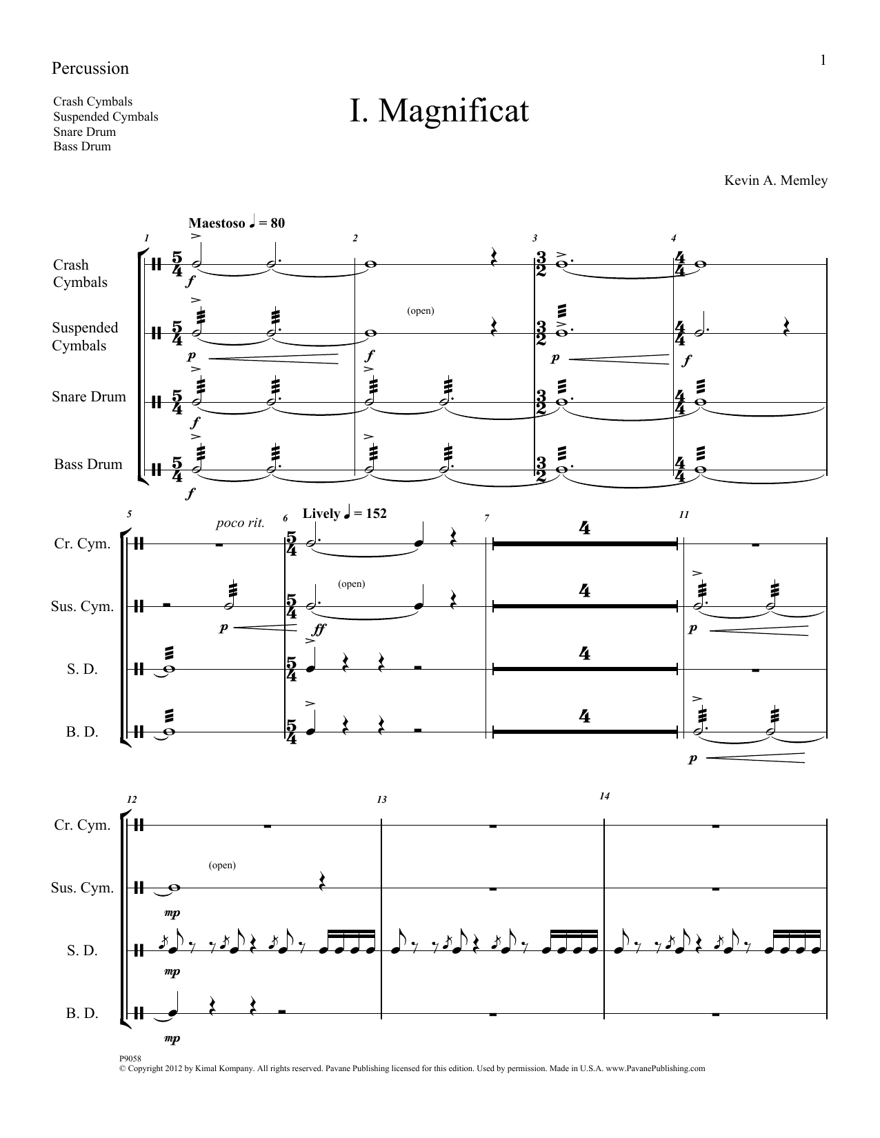 Produktgalerie: Seite 1 von 1 Magnificat (Brass and Percussion) (Parts) - Percussion, Kevin Memley, Chor
