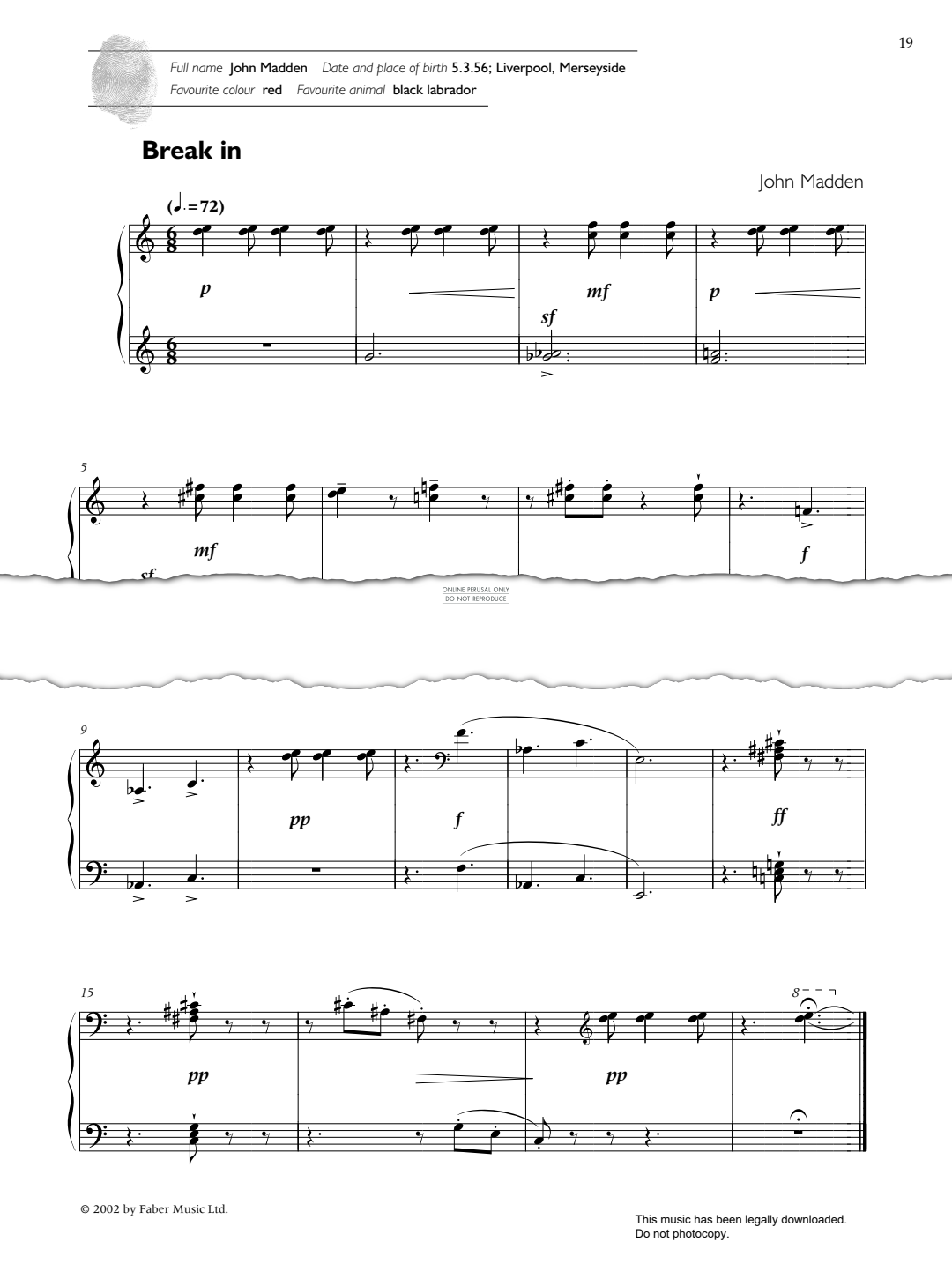 Produktgalerie: Seite 1 von 1 Break In (from 'Fingerprints for Piano'), John Madden, Klavier