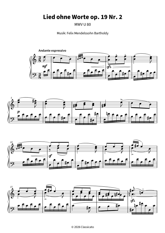 Produktgalerie: Seite 1 von 8 Lied ohne Worte op. 19 Nr. 2, , Klavier Solo