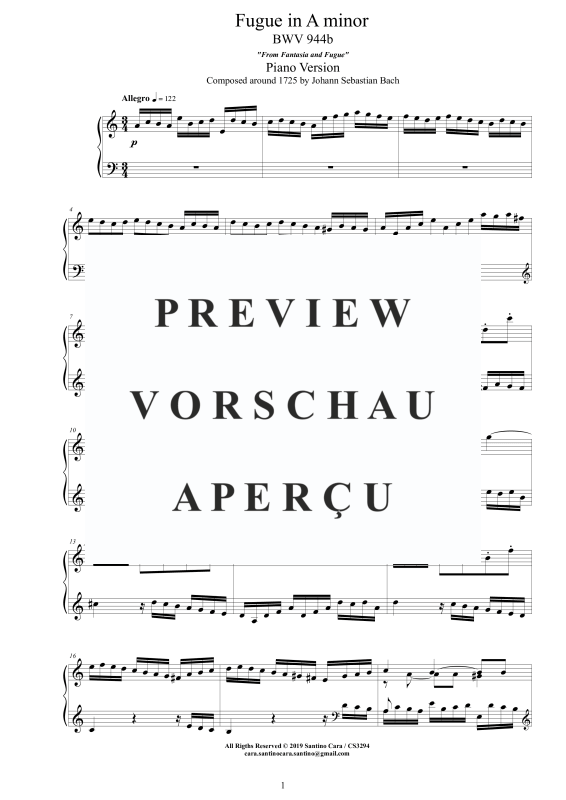 Produktgalerie: Seite 2 von 11 Fuge in A-Moll BWV 944b - Piano Version, , Klavier Solo