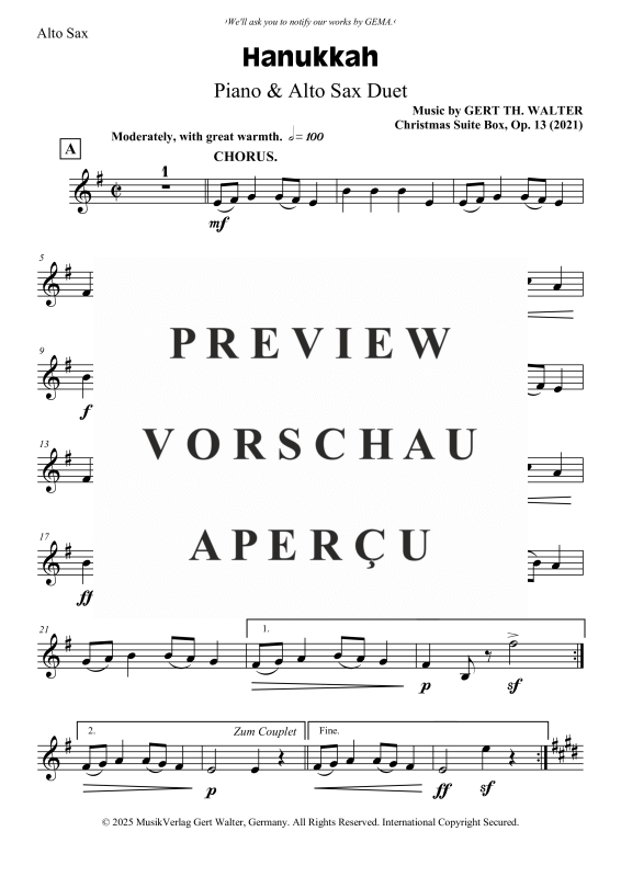 Produktgalerie: Seite 10 von 11 Hanukkah, , Alt Saxophon und Klavier