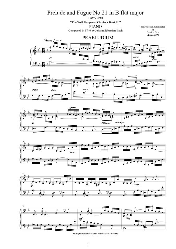 Product picture to: Prelude and Fugue No. 21 in B flat major BWV 890Johann Sebastian Bach