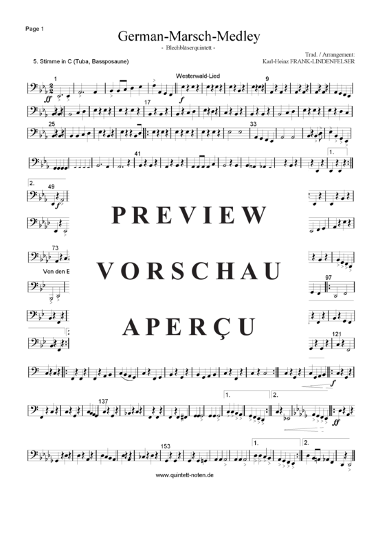 Produktgalerie: Seite 21 von 21 German-Marsch-Medley , Blasorchester Fatamo, (Blechbläser Quintett flexible Besetzung)