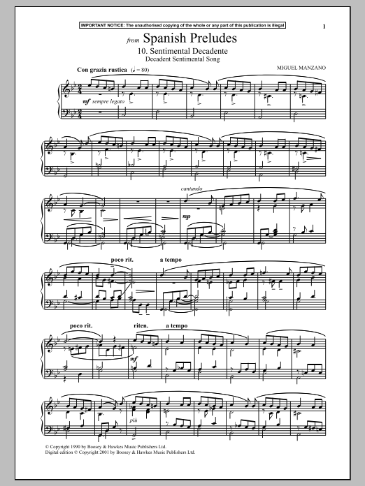 Product gallery: Page 1 of 1 Spanish Preludes, 10. Sentimental Decadente (Decadent Sentimental Song), Miguel Manzano