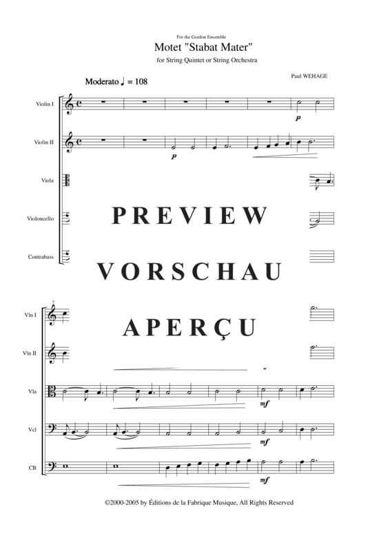 Produktgalerie: Seite 3 von 21 Motet Stabat Mater , , (Streicherquintett oder Streichorchester)
