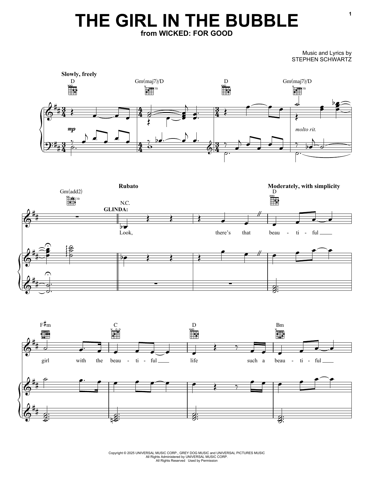 Produktgalerie: Seite 1 von 1 The Girl In The Bubble (from Wicked: For Good), Ariana Grande, Gesang, Gitarre, Klavier