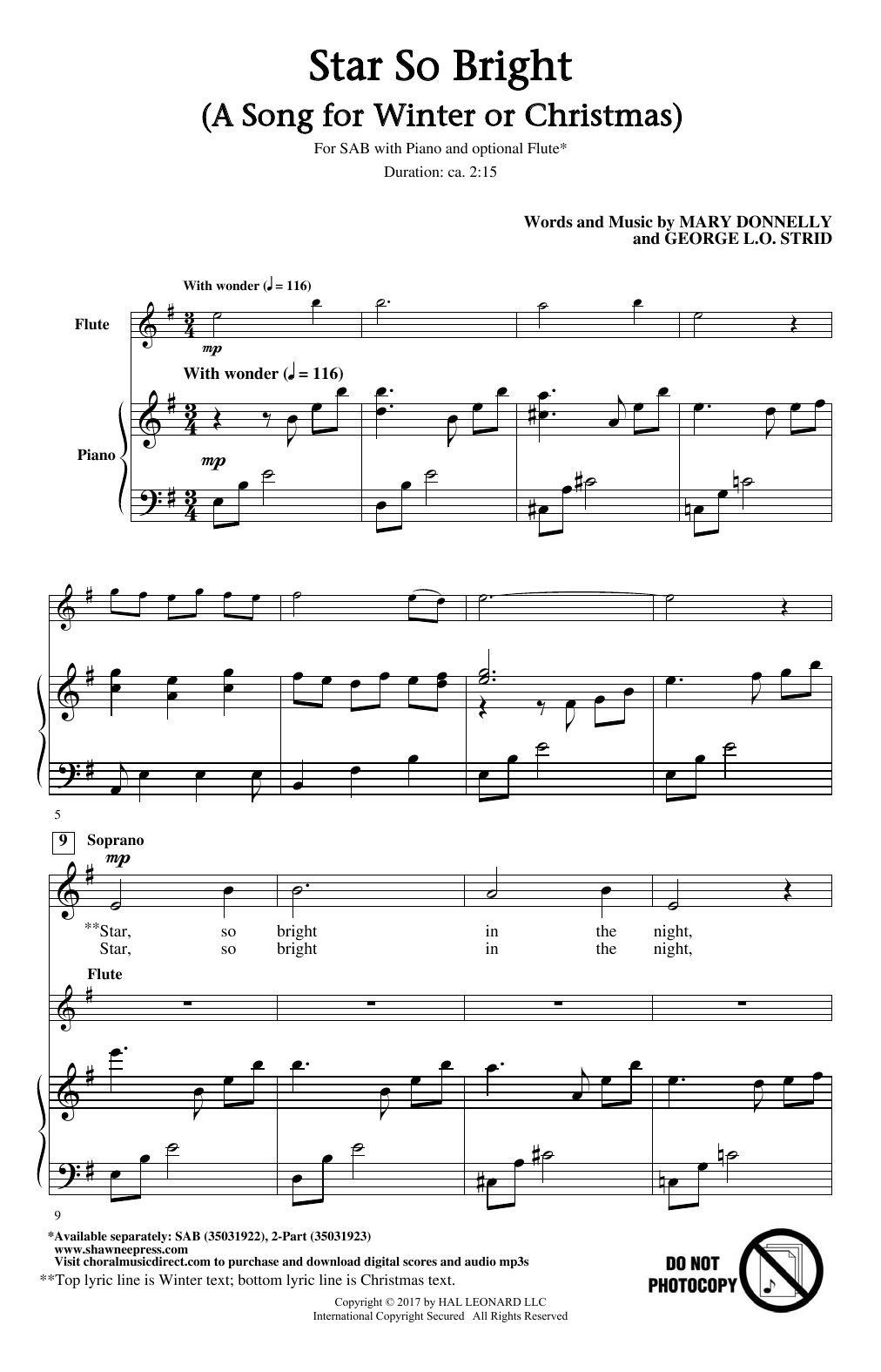Product gallery: Page 1 of 1 Star So Bright (A Song For Winter Or Christmas), Mary Donnelly and George L.O. Strid