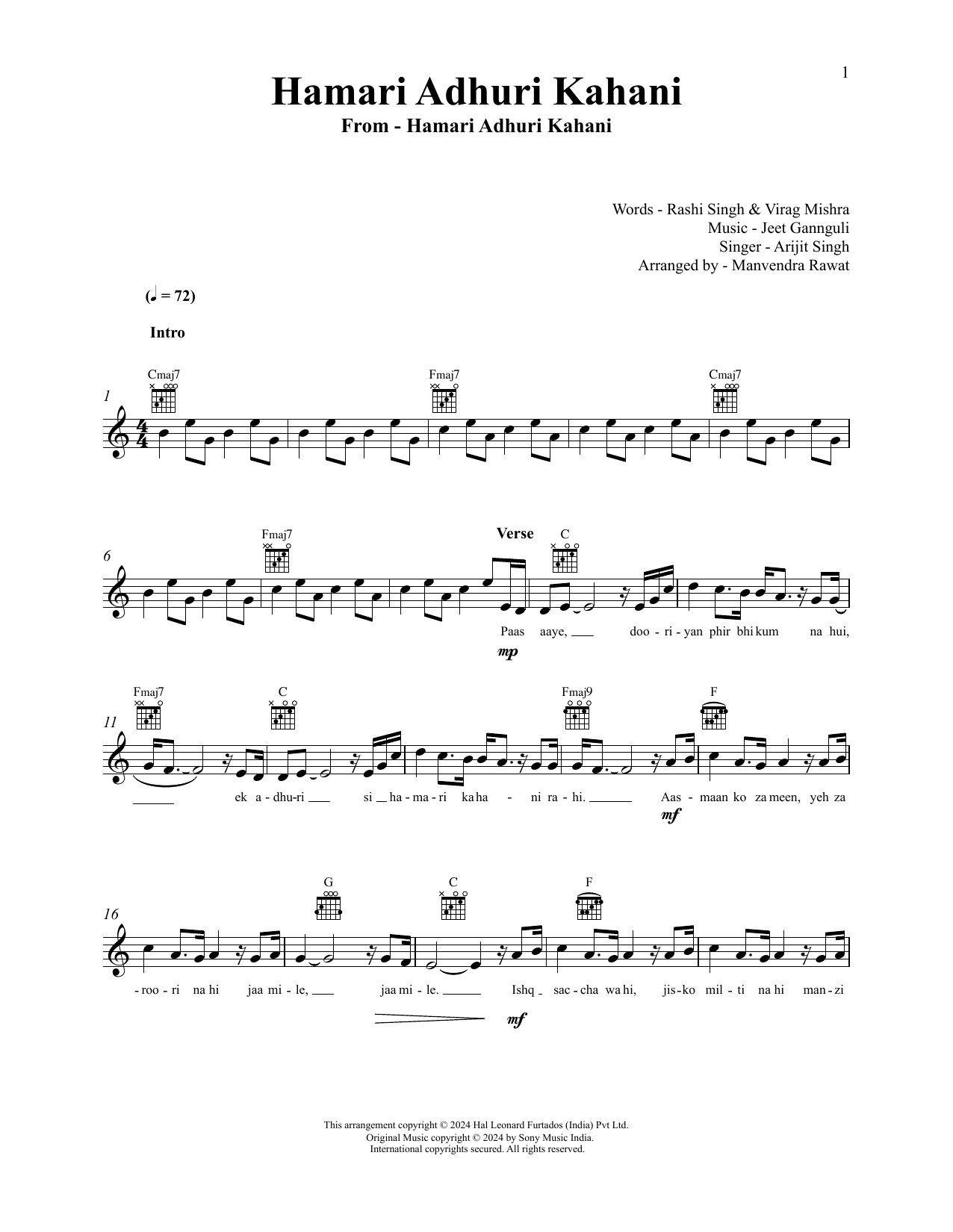 Produktbild zu:  Hamari Adhuri Kahani (Title Track) - Jeet Gannguli and Arijit Singh