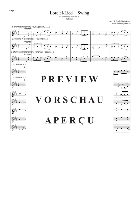 Produktgalerie: Seite 2 von 21 Lorelei-Lied + Swing , , (Blechbläser Quintett - Flexible Besetzung + Schlagzeug)