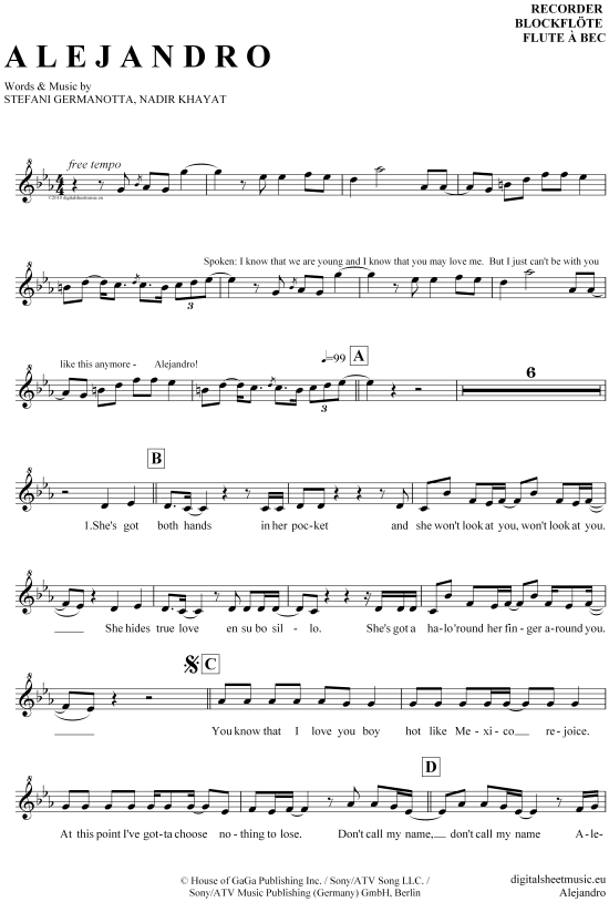 Product gallery: Page 1 of 4 Alejandro , Lady GaGa, (recorder)