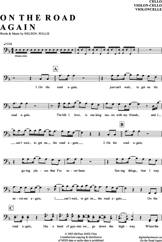 Produktgalerie: Seite 1 von 4 On The Road Again , Nelson, Willie, (Violon-Cello)