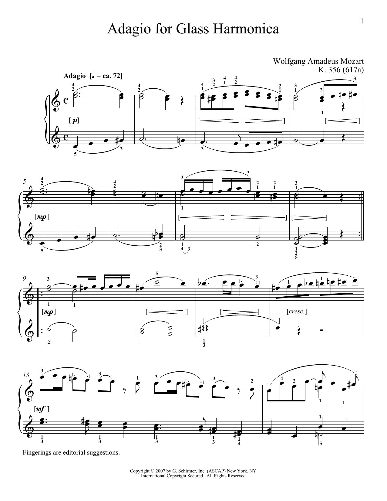 Product gallery: Page 1 of 1 Adagio For Glass Harmonica, K. 356 (617a), Wolfgang Amadeus Mozart