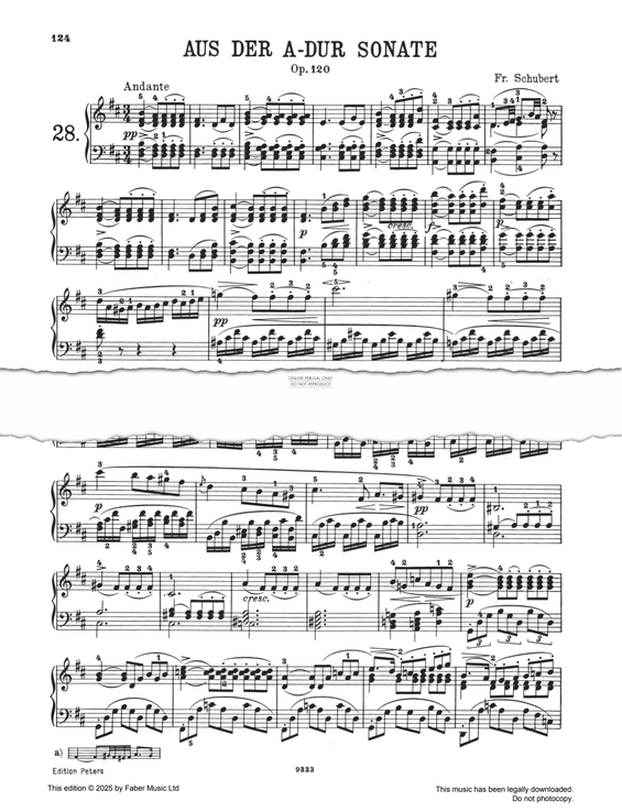 Produktgalerie: Seite 1 von 1 Andante from the Sonata in A major op.120 D664, Franz Schubert, Klavier
