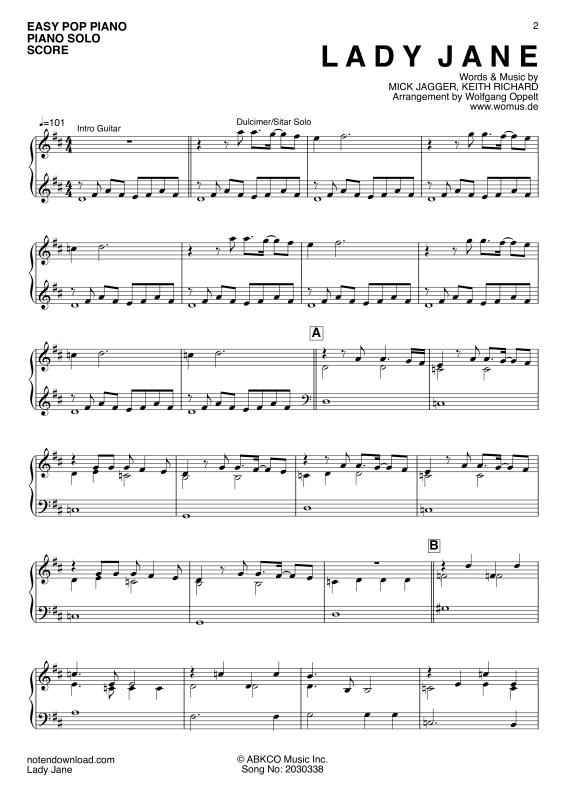 gallery: Lady Jane, Rolling Stones, The, Klavier einfach