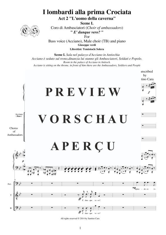 Produktgalerie: Seite 2 von 11 I Lombardi - (Act 2-I) E' dunque vero, , Männerchor TBB und Klavier