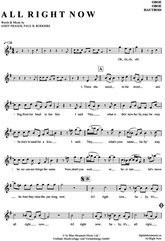 Produktgalerie: Seite 1 von 4 All right now , Free, (Oboe)
