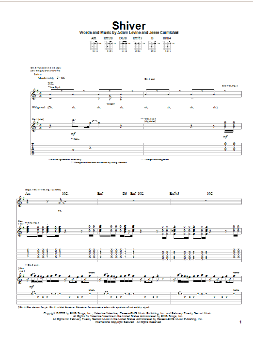 Produktgalerie: Seite 1 von 1 Shiver, Maroon 5, Gitarre