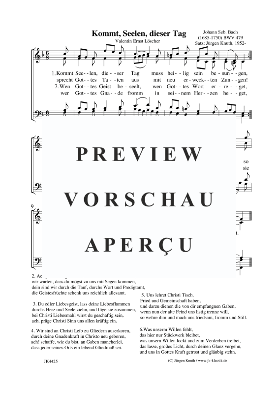 Produktbild zu: Kommt, Seelen, dieser Tag BWV 479Johann Sebastian Bach
