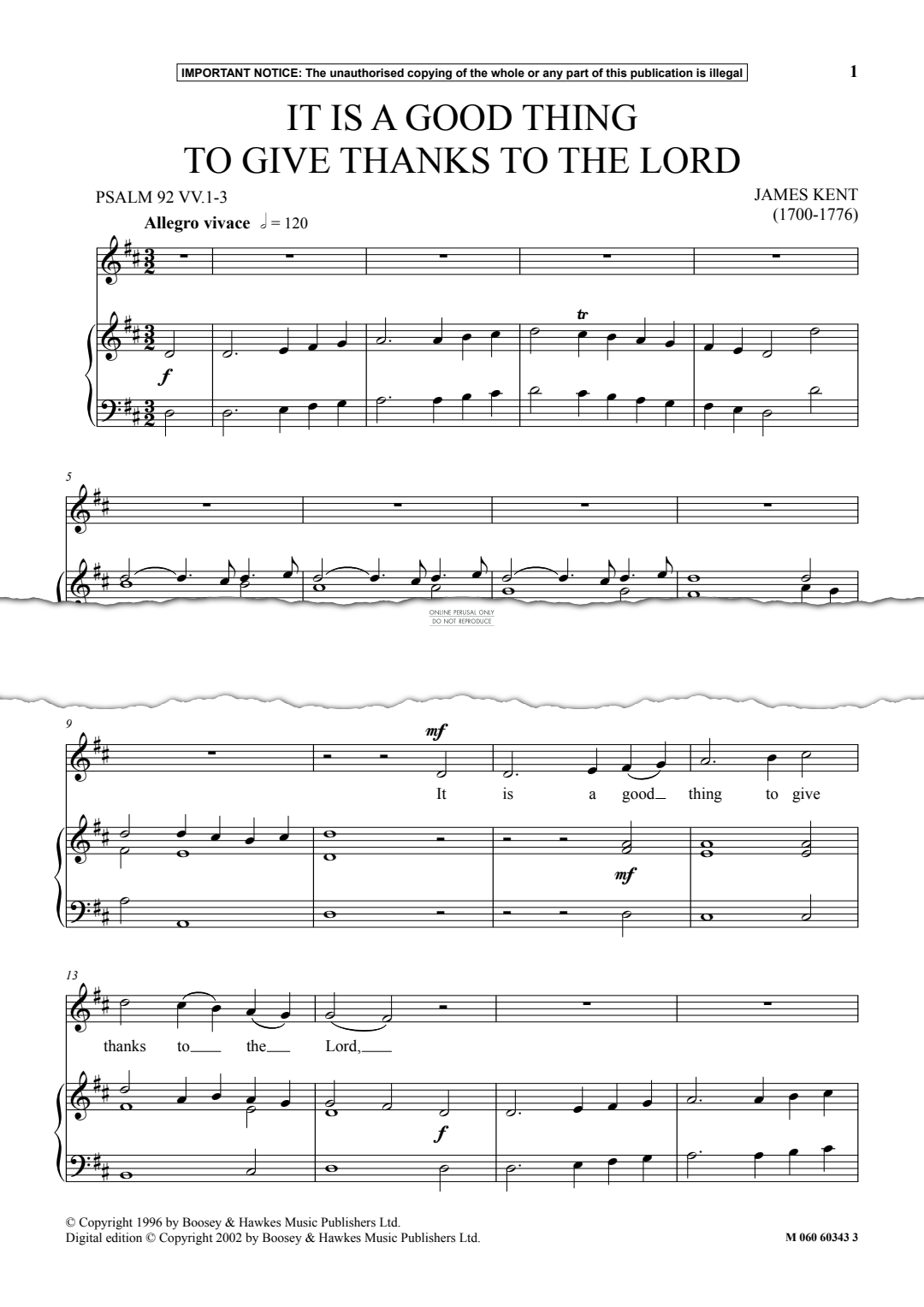 Produktgalerie: Seite 1 von 1 It Is A Good Thing To Give Thanks To The Lord, James Kent, Gesang, Klavier