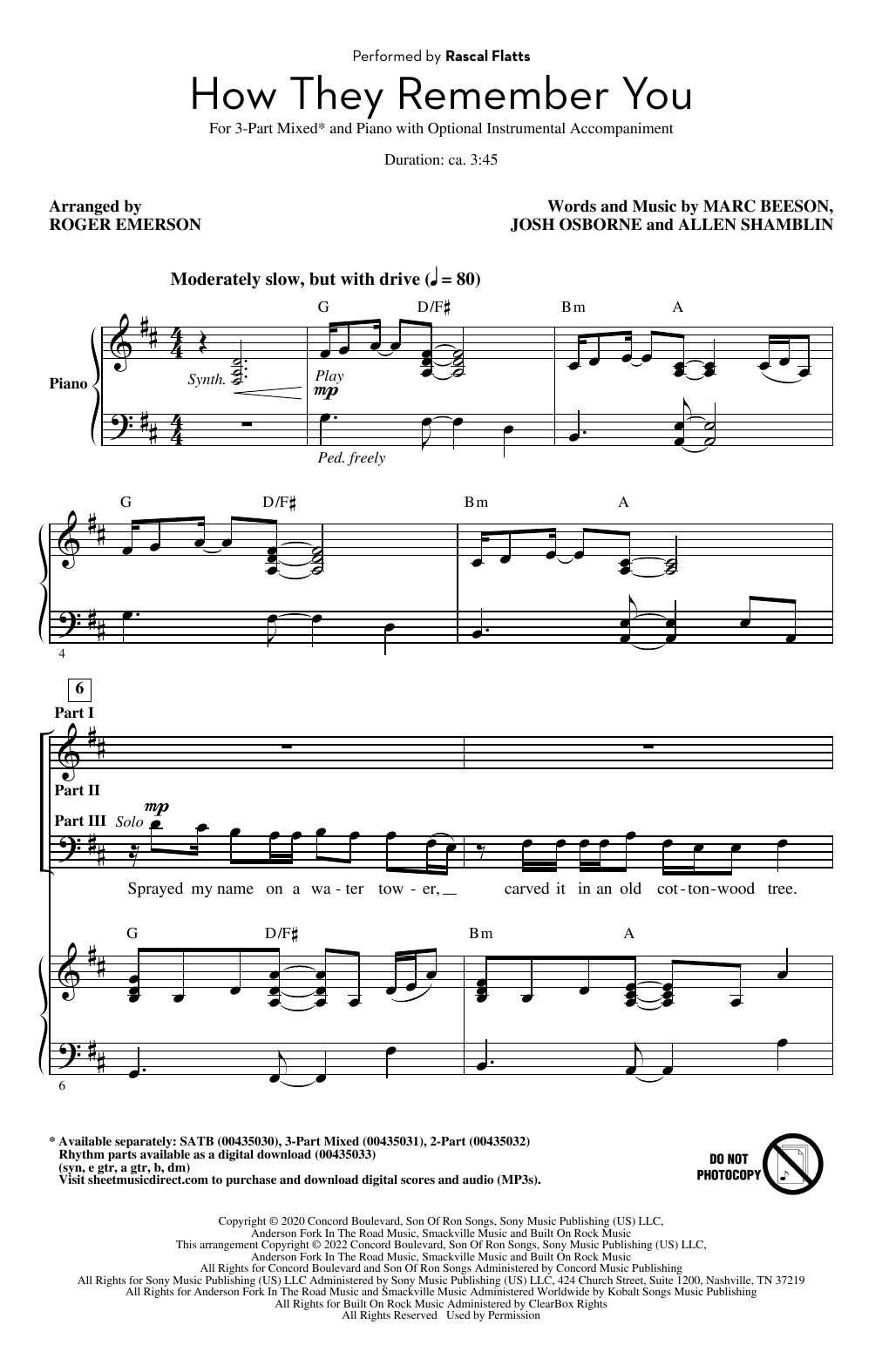 Product picture to: How They Remember You (arr. Roger Emerson)