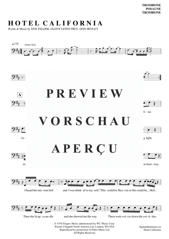 Product gallery: Page 2 of 5 Hotel California, Eagles, The, (Posaune / Bariton)