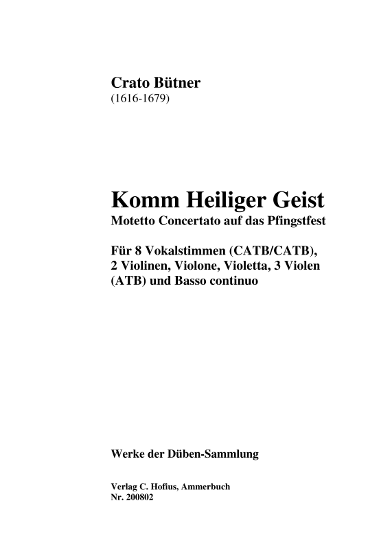 Produktbild zu: Komm Heiliger Geist - Motetto concertato auf das Pfingstfest