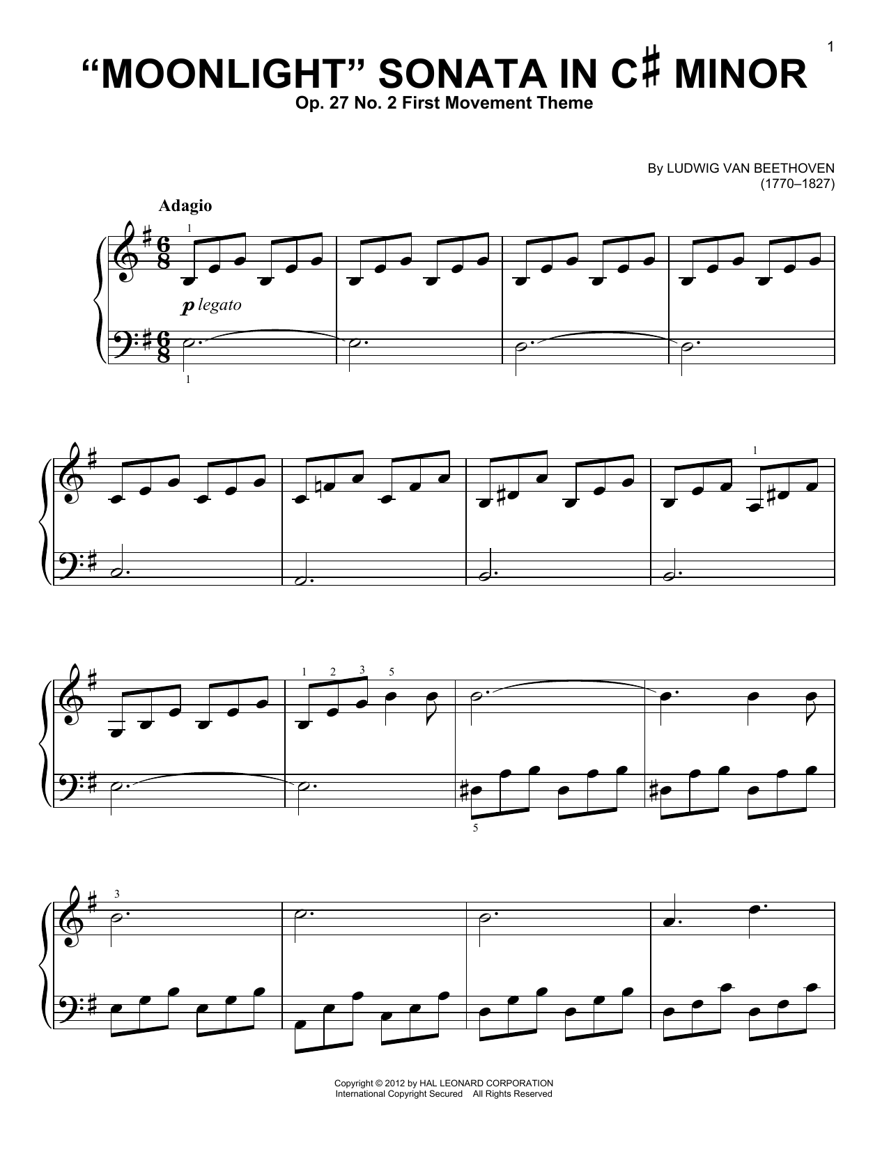 Product picture to: Piano Sonata No. 14 In C# Minor (Moonlight) Op. 27 No. 2 First Movement Theme