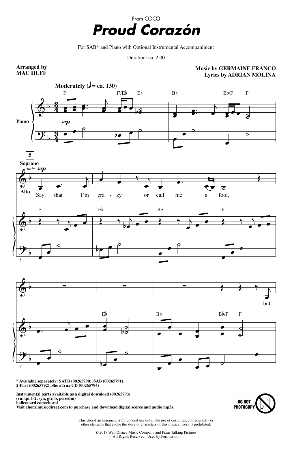 Product picture to: Proud Corazon (from Coco) (arr. Mac Huff)