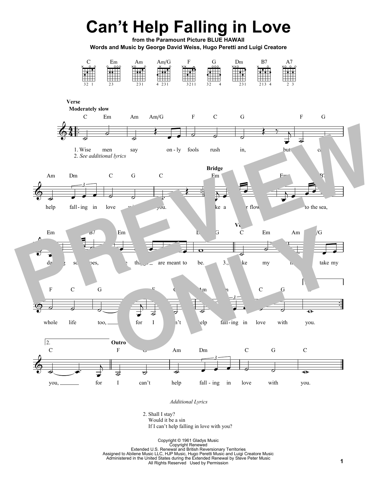 Produktgalerie: Seite 1 von 1 Can't Help Falling In Love, Elvis Presley, Gitarre
