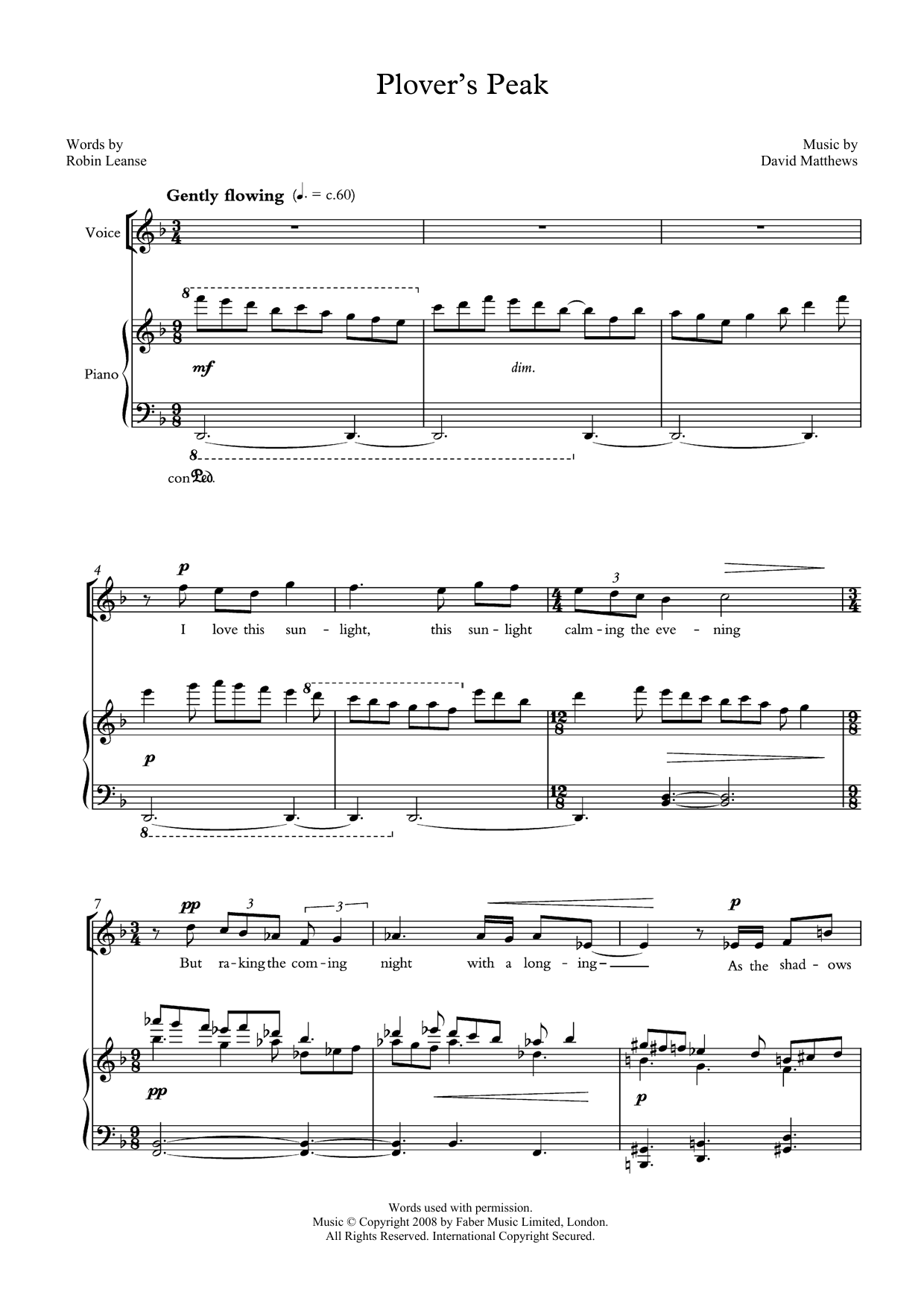 Produktbild zu: Plover's Peak (for tenor and piano)